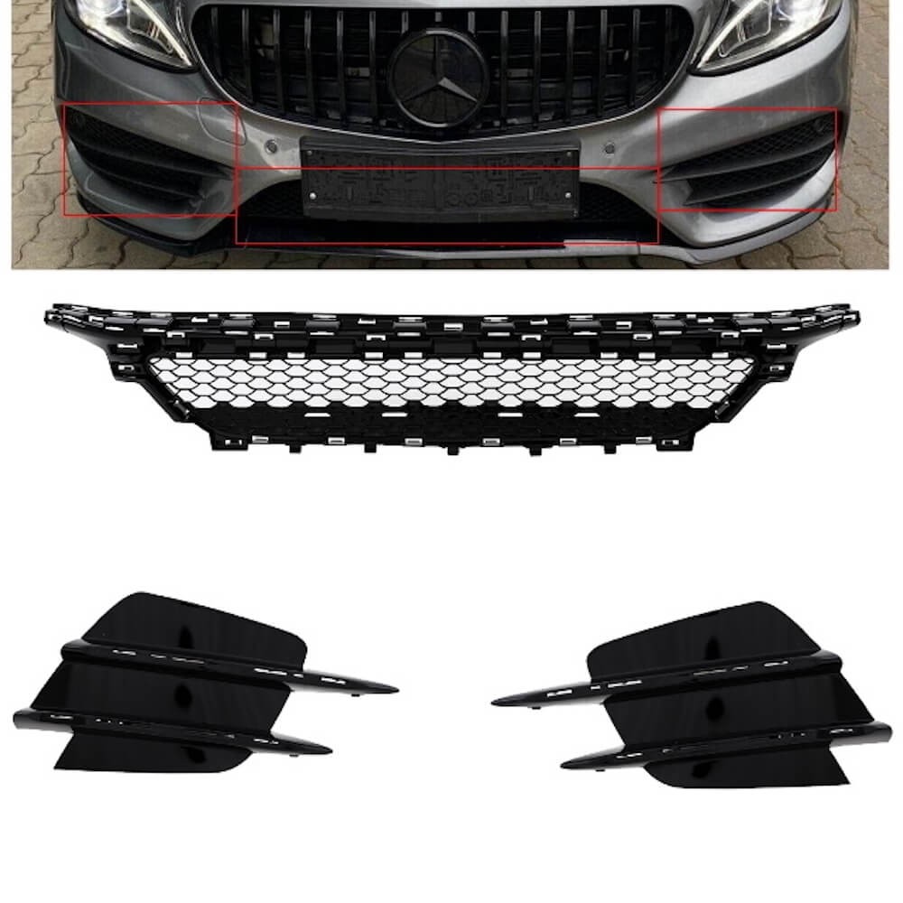 Grilles de pare choc avant noir brillant adaptable sur Mercedes Classe C  AMG W205/S205/C205/A205 à partir de 2018